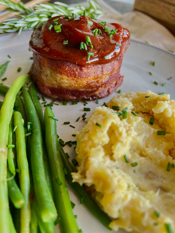 Bacon Wrapped Meatloaf + Garlic Chive Mashed Potatoes - 10.02