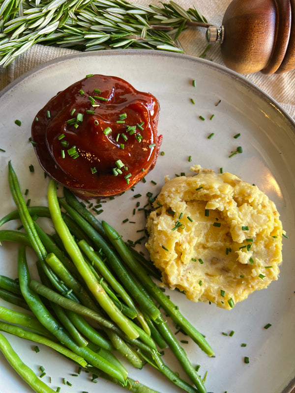 Bacon Wrapped Meatloaf + Garlic Chive Mashed Potatoes - 10.02