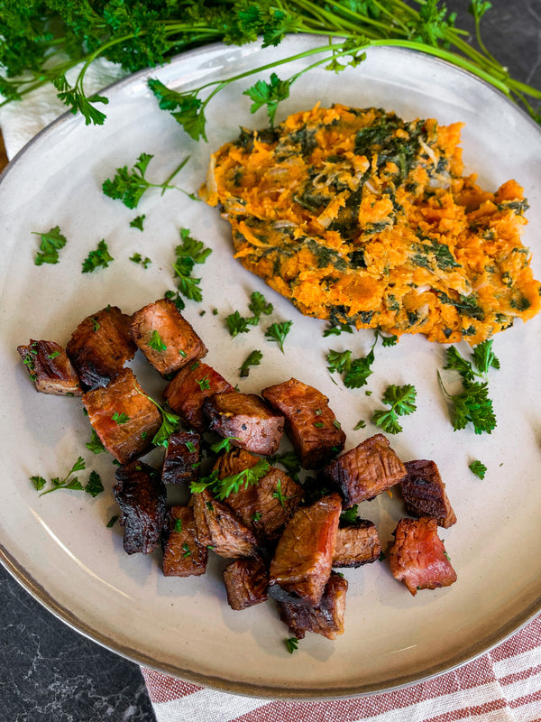 Marinated Steak + Caramelized Onion Sweet Potato Mash - 10.6