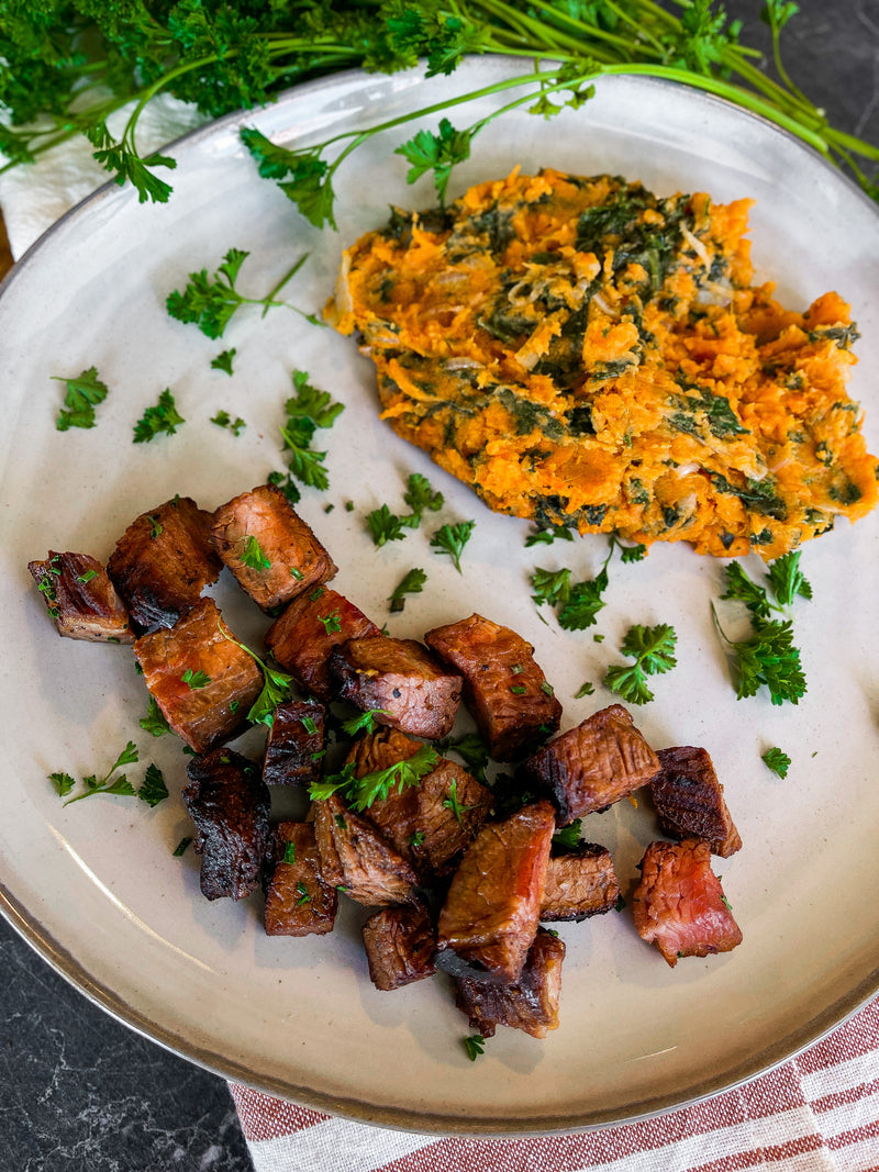 Marinated Steak + Caramelized Onion Sweet Potato Mash - 10.6